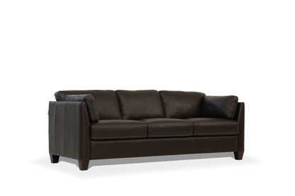 81" Chocolate Leather Sofa With Black Legs