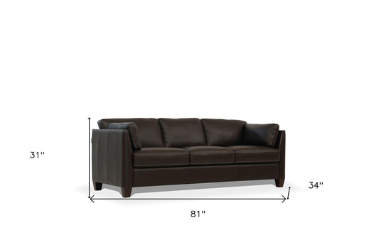 81" Chocolate Leather Sofa With Black Legs