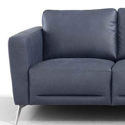 85" Blue Leather Sofa With Black Legs