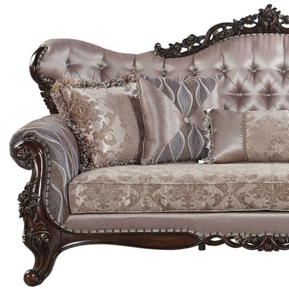 92" Champagne Imitation Silk Damask Sofa And Toss Pillows