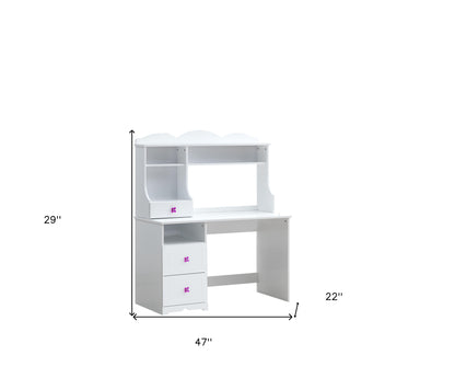 Bureau en bois blanc de 47 po avec deux tiroirs