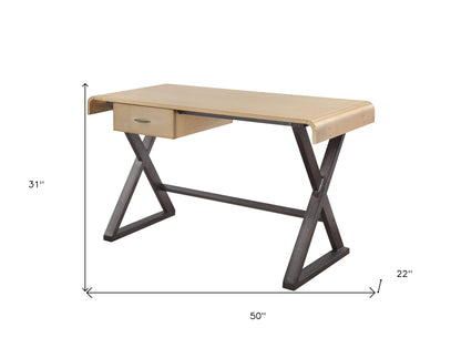 Bureau d'écriture en aluminium doré et noir de 50 po