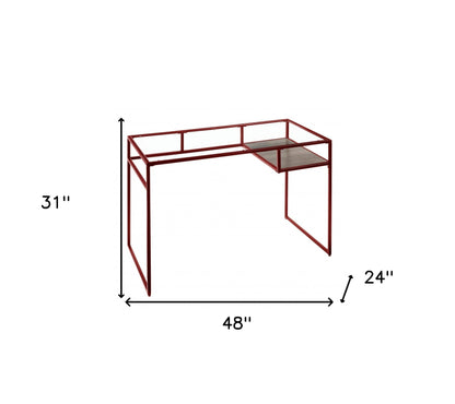 Bureau d'écriture en verre transparent et rouge de 48 po