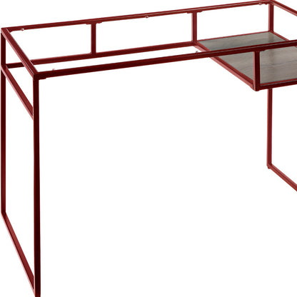 Bureau d'écriture en verre transparent et rouge de 48 po