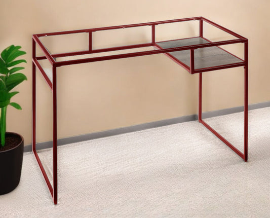 Bureau d'écriture en verre transparent et rouge de 48 po