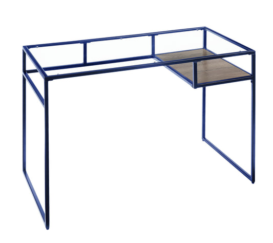 Bureau d'écriture en verre transparent et bleu de 48 po