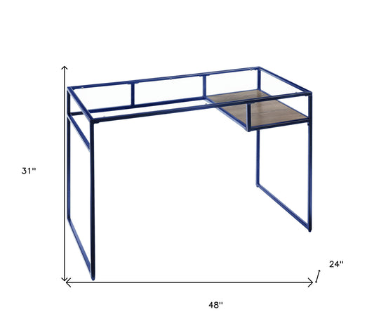 Bureau d'écriture en verre transparent et bleu de 48 po