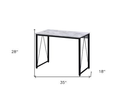 Bureau d'écriture blanc et noir vieilli de 35 po