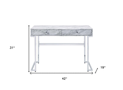 Bureau blanc de 42 po avec deux tiroirs