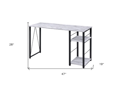 Bureau d'écriture blanc et noir vieilli de 47 po