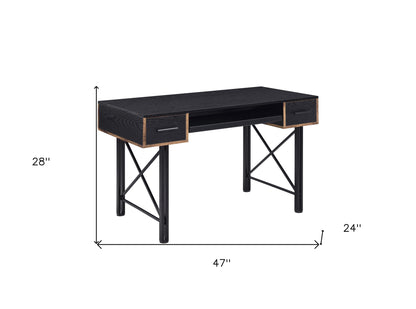 Bureau d'ordinateur noir de 47 po avec deux tiroirs