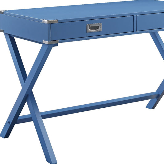 Bureau bleu de 42 po avec deux tiroirs