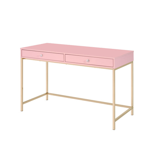 Bureau rose et doré de 47 po avec deux tiroirs