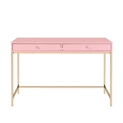 Bureau rose et doré de 47 po avec deux tiroirs