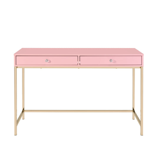 Bureau rose et doré de 47 po avec deux tiroirs