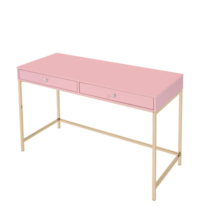 Bureau rose et doré de 47 po avec deux tiroirs