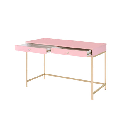 Bureau rose et doré de 47 po avec deux tiroirs