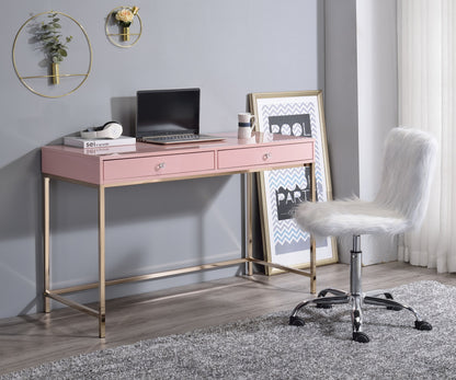 Bureau rose et doré de 47 po avec deux tiroirs