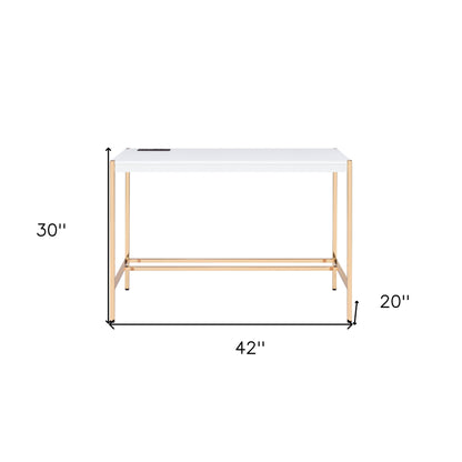 Bureau d'écriture blanc et doré de 42 po