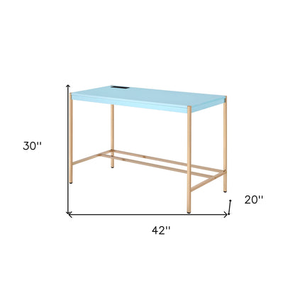 Bureau d'écriture bleu bébé et doré de 42 po