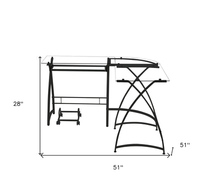 Bureau d'ordinateur en forme de L en verre transparent et noir de 51 po