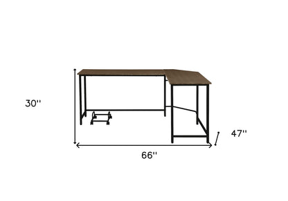 66" Brown and Black L Shape Computer Desk