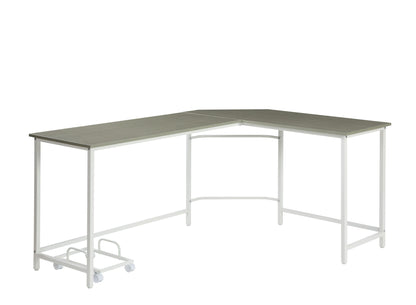 Bureau d'ordinateur en L gris et blanc de 66 po