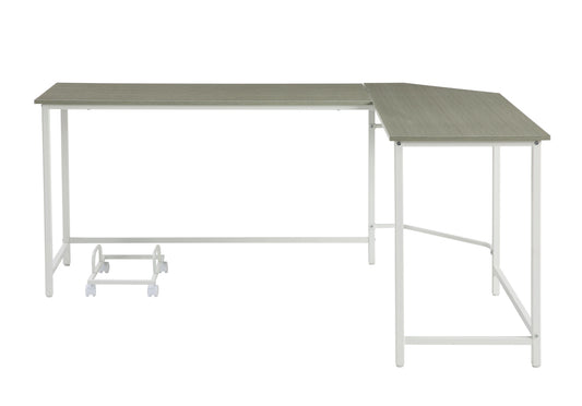 Bureau d'ordinateur en L gris et blanc de 66 po