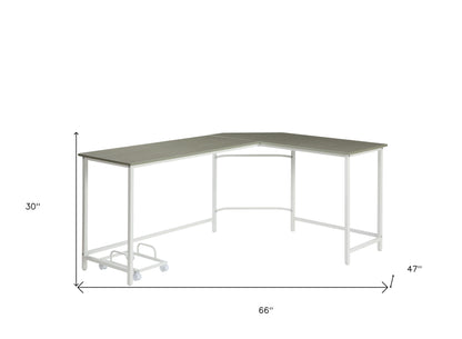 Bureau d'ordinateur en L gris et blanc de 66 po