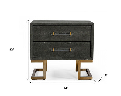 Table de nuit à deux tiroirs en galuchat gris de 22 po