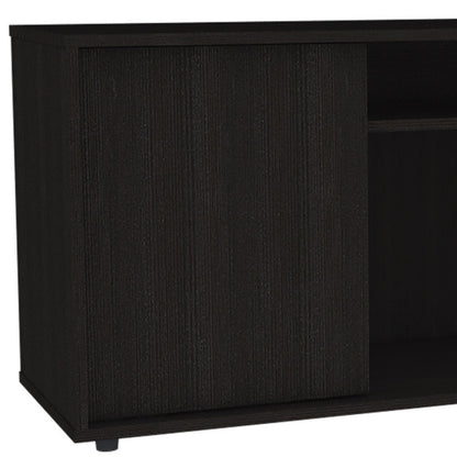 59" Brown and Black Cabinet Enclosed Storage TV Stand