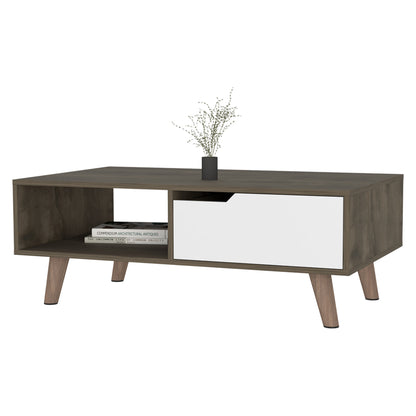 Table basse rectangulaire en bois naturel, brun foncé et blanc de 40 po avec étagère