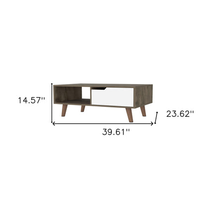 Table basse rectangulaire en bois naturel, brun foncé et blanc de 40 po avec étagère