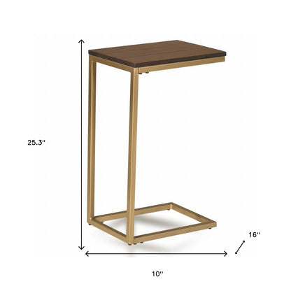 25" Gold And Elm Solid Wood Rectangular End Table