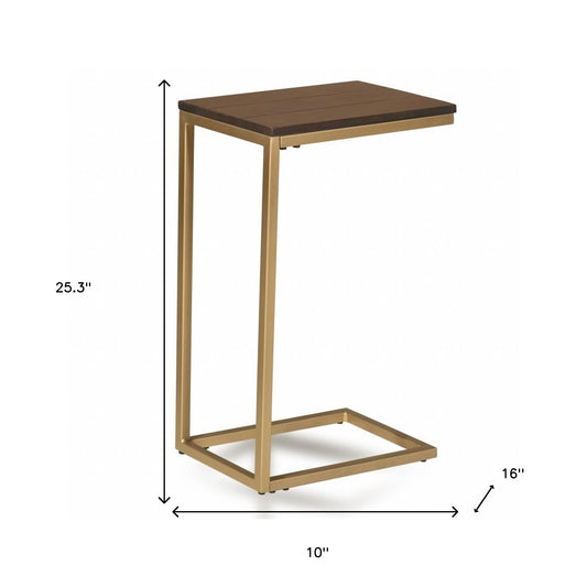 25" Gold And Elm Solid Wood Rectangular End Table