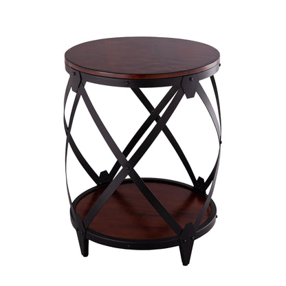 Table d'appoint ronde en bois massif noir et châtaignier de 26 po