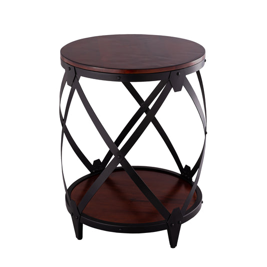 26" Black And Chestnut Solid Wood Round End Table