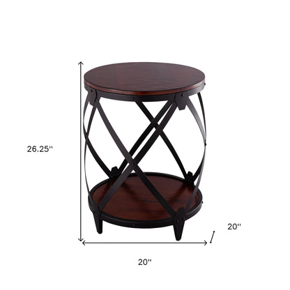 Table d'appoint ronde en bois massif noir et châtaignier de 26 po