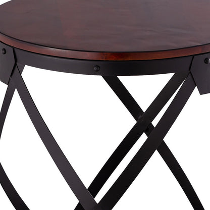 Table d'appoint ronde en bois massif noir et châtaignier de 26 po