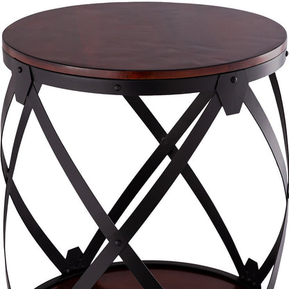 Table d'appoint ronde en bois massif noir et châtaignier de 26 po