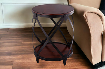 Table d'appoint ronde en bois massif noir et châtaignier de 26 po