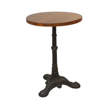 Table d'appoint ronde en bois massif et fer noir et marron de 28 po