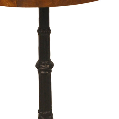 Table d'appoint ronde en bois massif et fer noir et marron de 28 po