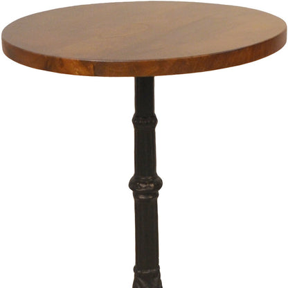 Table d'appoint ronde en bois massif et fer noir et marron de 28 po