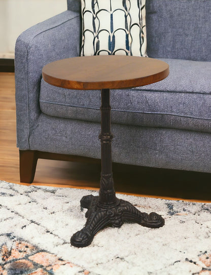 Table d'appoint ronde en bois massif et fer noir et marron de 28 po