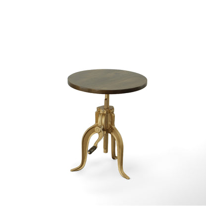 Table d'appoint ronde réglable en hauteur en bois massif et fer de 19 po