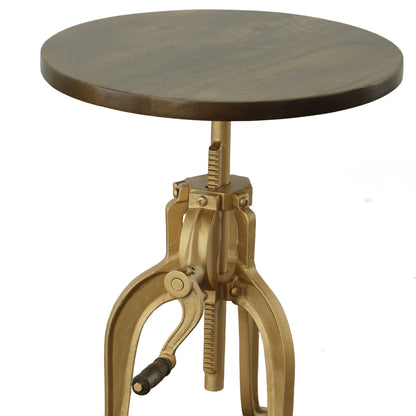 Table d'appoint ronde réglable en hauteur en bois massif et fer de 19 po