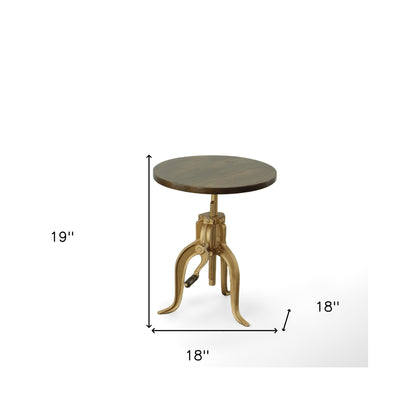 Table d'appoint ronde réglable en hauteur en bois massif et fer de 19 po