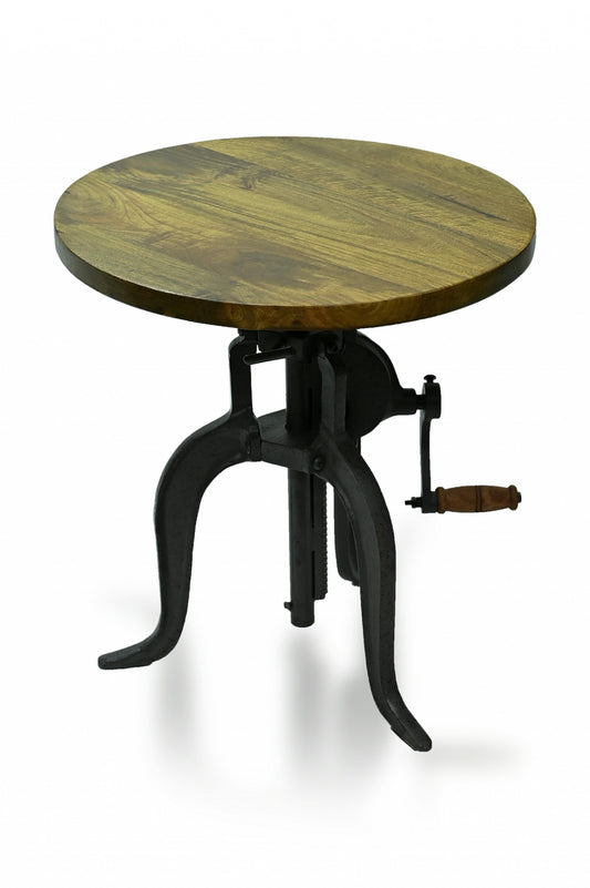 19" Industrial And Oak Solid Wood Round End Table