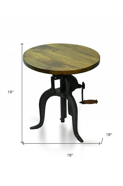 19" Industrial And Oak Solid Wood Round End Table